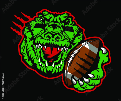 gator football team mascot holding ball for school, college or league