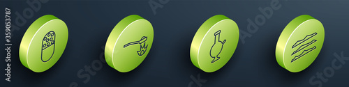 Set Isometric Medicine pill or tablet, Heroin in a spoon, Glass bong for smoking marijuana and Cocaine or heroin drug icon. Vector