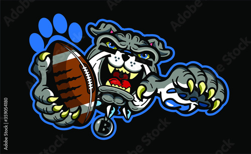 bulldog football team mascot holding ball for school, college or league