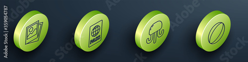 Set Isometric Photo, Passport, Jellyfish and Beach ball icon. Vector