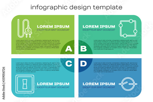 Set line Electric light switch, Electric plug, Electric circuit scheme and Electric circuit scheme. Business infographic template. Vector