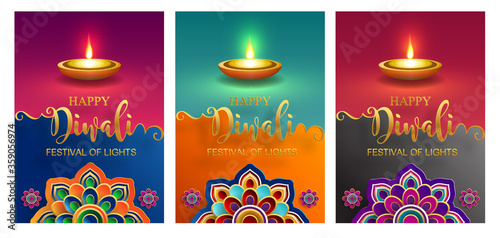 Diwali, Deepavali or Dipavali the festival of lights india with gold diya patterned and crystals on paper color Background.
