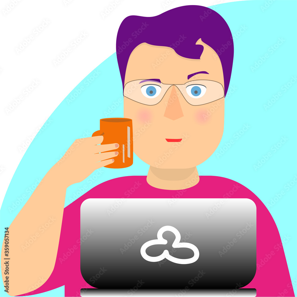 Working from home illustration, home office and coffee break vector drawing, non-gender person works from home using laptop and online connection Working from home illustration, home office and coffee break vector drawing, non-gender person works from home using laptop and online connection