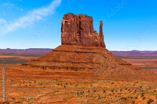 West Mitten Butte viewed from the Visitor Centre in Monument Valley tribal park in springtime