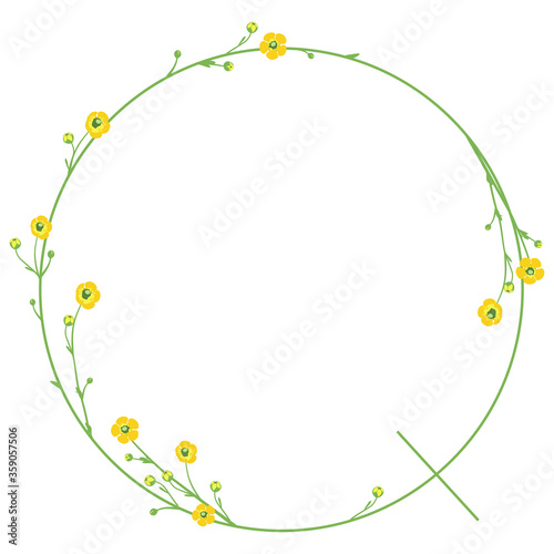 Capital letter Q with buttercup flowers. Beautiful floral font. Ranunculus acris.	