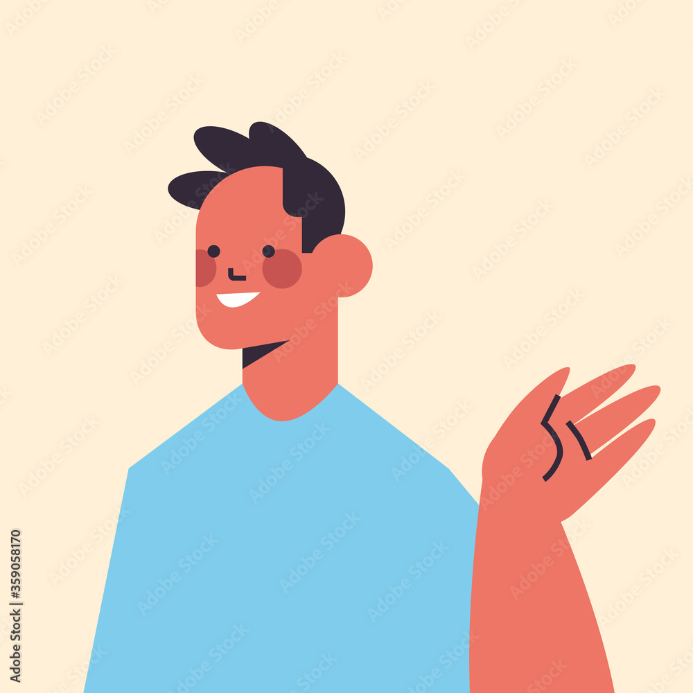 happy man waving hand in camera smiling guy avatar male cartoon character portrait vector illustration happy man waving hand in camera smiling guy avatar male cartoon character portrait vector illustration