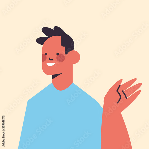 happy man waving hand in camera smiling guy avatar male cartoon character portrait vector illustration