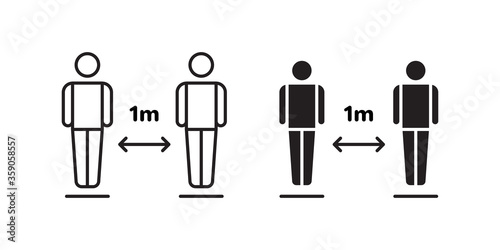 Social distancing icon, prevention safety, measure protection from spread virus, people isolation. Simple solid and line web symbol on white background - editable stroke vector illustration