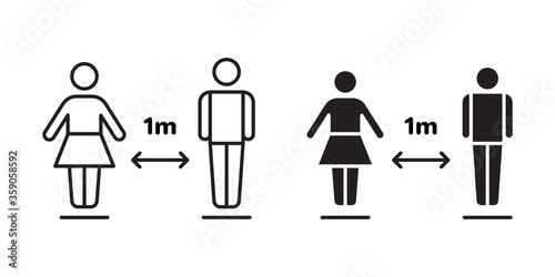 Social distancing icon, prevention safety, measure protection from spread virus, people isolation. Simple solid and line web symbol on white background - editable stroke vector illustration