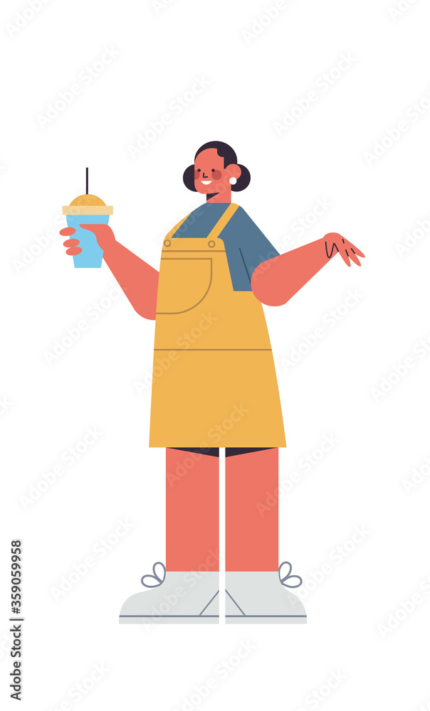 cute woman drinking coffee smiling girl in casual trendy clothes female cartoon character standing pose full length isolated vertical vector illustration