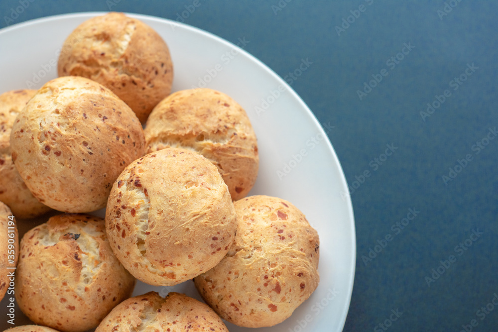 Fresh homemade cakes. Lush curd buns on a white plate. Banner template