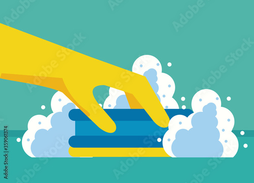 disinfect and clean activity with hand using spongue