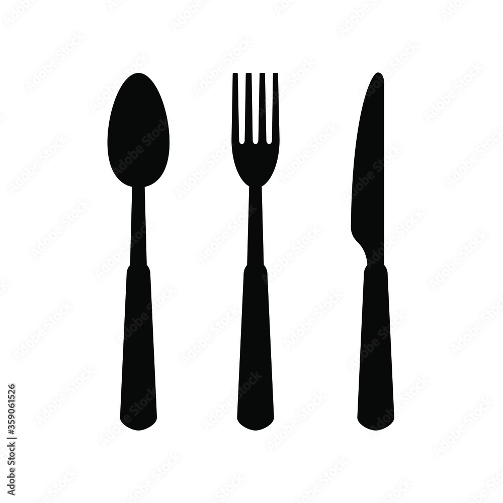 Black Fork, Knife And Spoon Icon Set Isolated Vector Illustration Kitchen Cutlery Food Restaurant Symbol