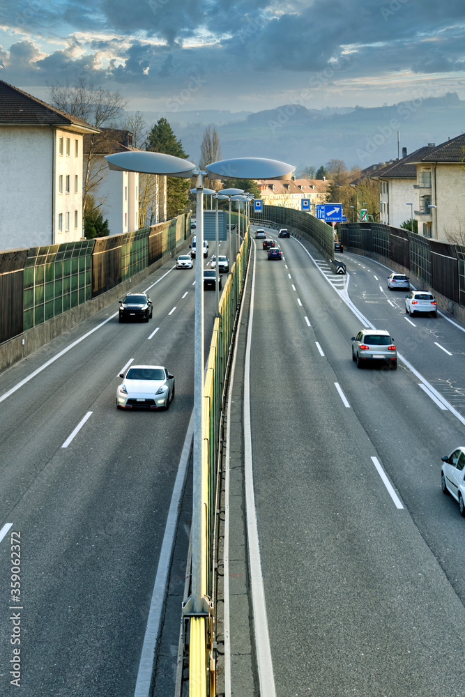 Traffic on A6 Motorway which passes through Bern, Switzerland