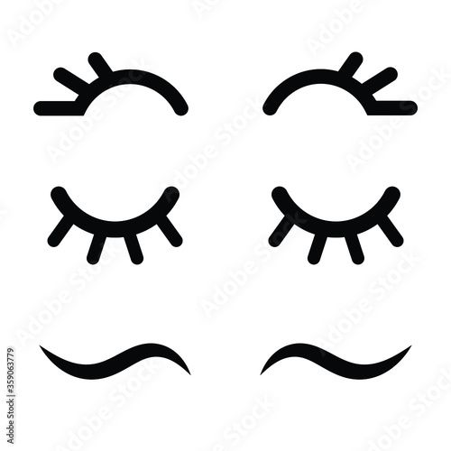 Eyelashes vector icon set cartoon eyes illustration black on white background