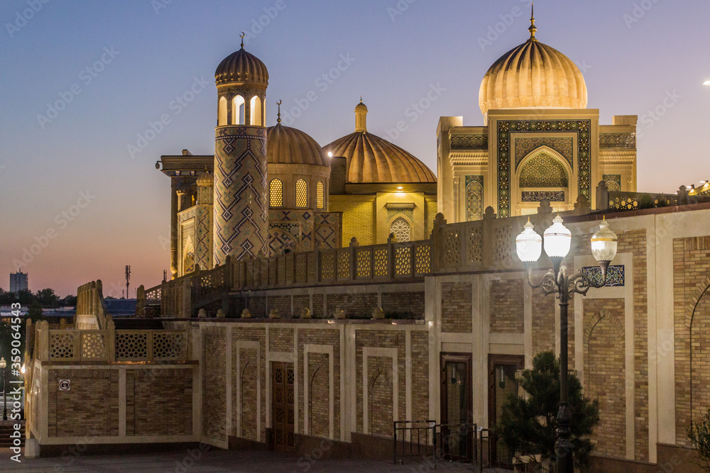 Evening view of Hazrat Khizr Mosque in Samarkand, Uzbekistan