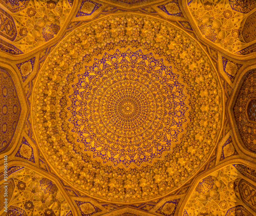 Ceiling of Madrasa Tilya Kori in Samarkand, Uzbekistan
