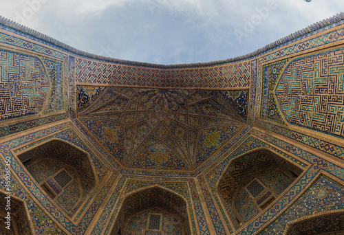 Portal of Madrasa Tilya Kori in Samarkand, Uzbekistan