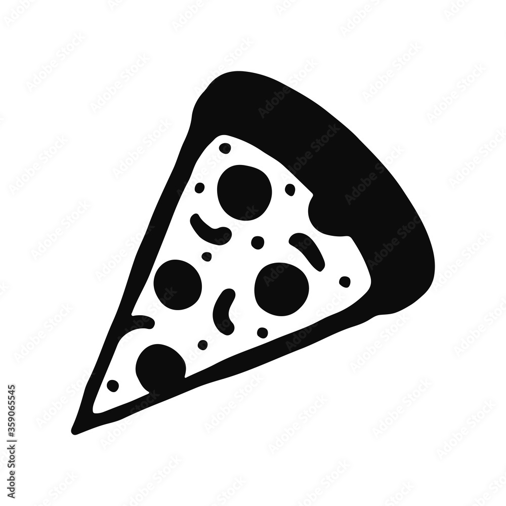 Pizza icon. Black contour silhouette. Vector flat graphic illustration. Isolated object on a white background. Isolate. Pizza icon. Black contour silhouette. Vector flat graphic illustration. Isolated object on a white background. Isolate.