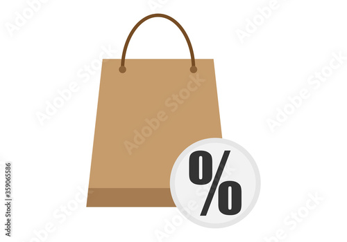 Bolsa de papel con icono de descuento en compra.