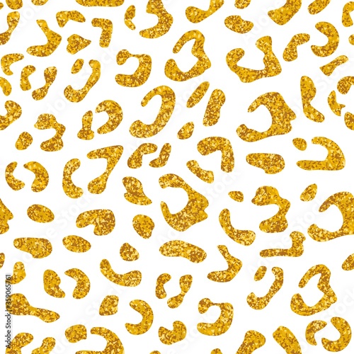 Seamless leopard vector pattern design, animal yellow and gold tile print on white background