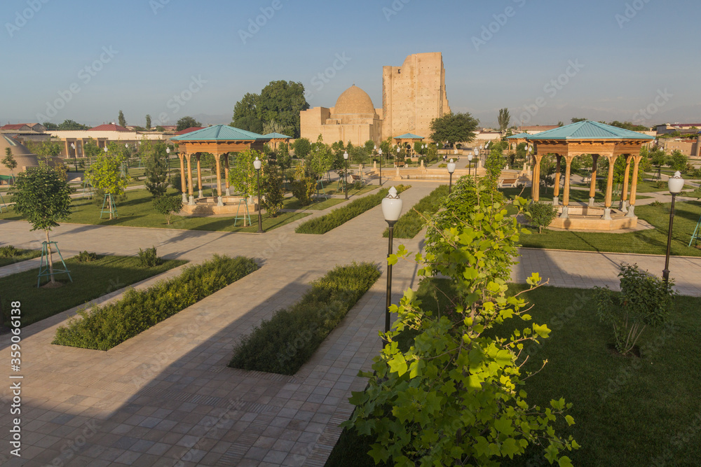 Fototapeta premium Park and Dorus Siyadat complex in Shahrisabz, Uzbekistan