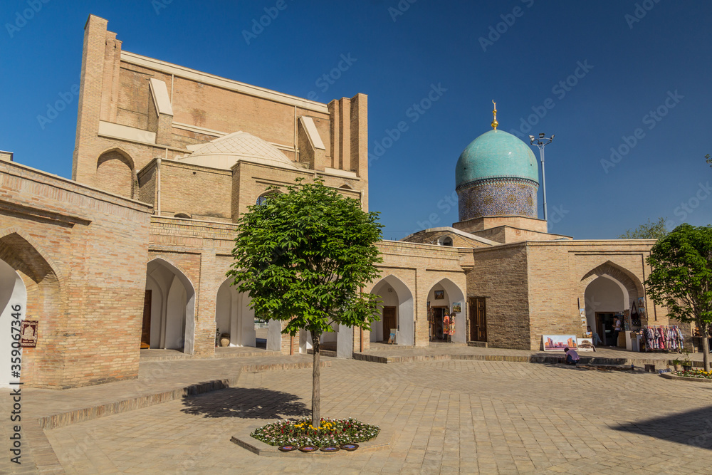TASHKENT, UZBEKISTAN - MAY 4, 2018: Courtyard of Barak Khan Madrasa, part of Hazrati Imom Ensemble in Tashkent, Uzbekistan