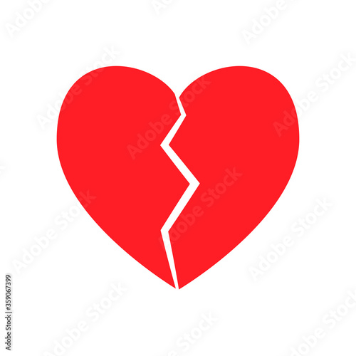 Broken heart icon red heartbreak divorce symbol no love separation lonely valentine  illustration