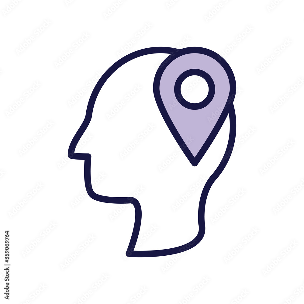 head human profile with pin location line style icon