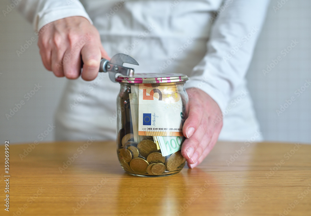 Saving Euro Money In Glass Jar