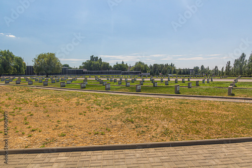 VOLGOGRAD, RUSSIA - JUNE 28, 2018: Military cemetery at  the memorial complex commemorating the Battle of Stalingrad at the Mamayev Hill in Volgograd, Russia. photo