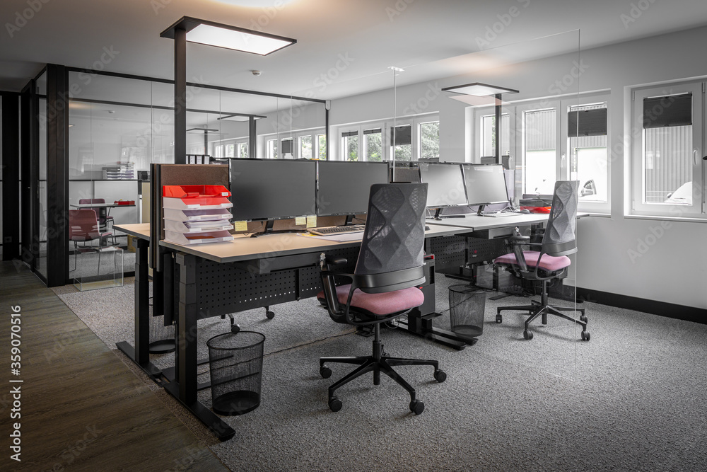 modern equipped office workstation in an office building