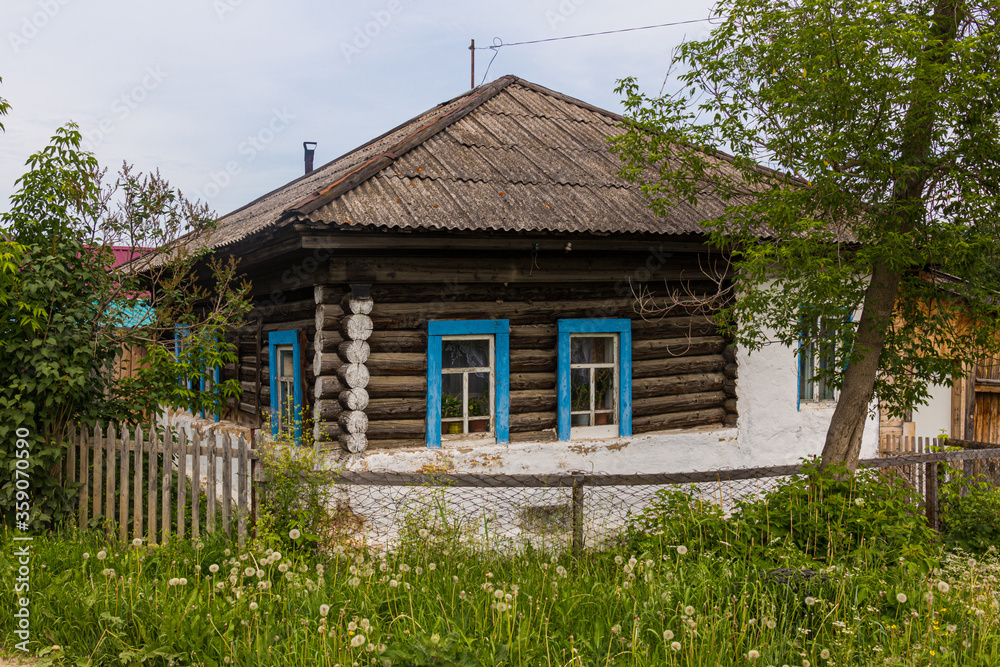 Typical Russian wooden house in Kungur town, Russia