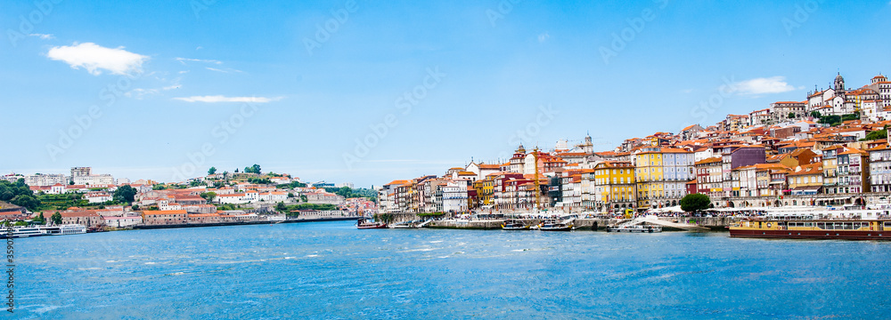 It's Architecture over the coast of the River Douro in Porto, Portugal. View from the River Douro, one of the major rivers of the Iberian Peninsula (2157 m)