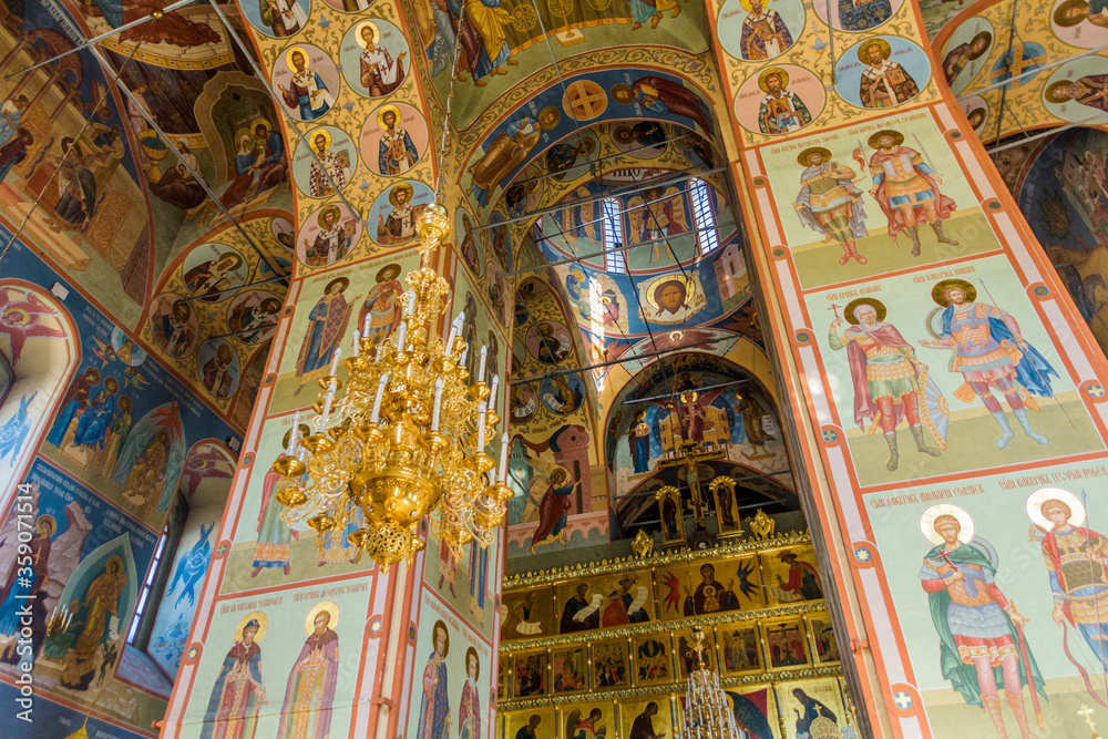 TOBOLSK, RUSSIA - JULY 4, 2018: Interior of St. Sophia-Assumption Cathedral (Sofiysko-Uspenskiy Kafedralnyy Sobor) in the complex of Tobolsk Kremlin, Russia