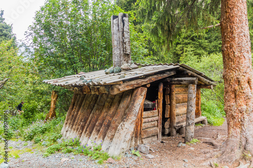 Log cabin near Ala Kul lake in Kyrgyzstan