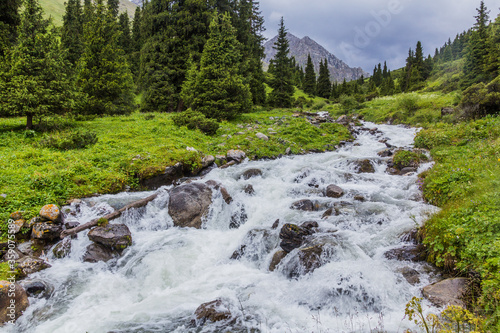 Rapids in a valley near Ala Kul pass in Kyrgyzstan
