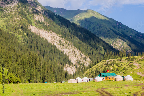 Yurt camp in Altyn Arashan village, Kyrgyzstan photo