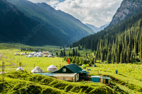 Yurt camps in Altyn Arashan village, Kyrgyzstan photo