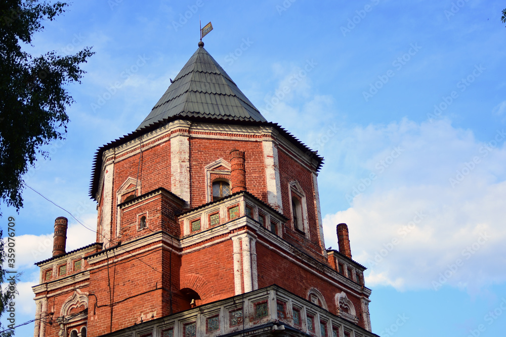 Old architecture of Izmailovo manor in Moscow. Popular landmark. Color photo.	