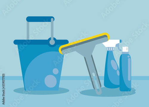 disinfect and clean activity with splash bottles and bucket