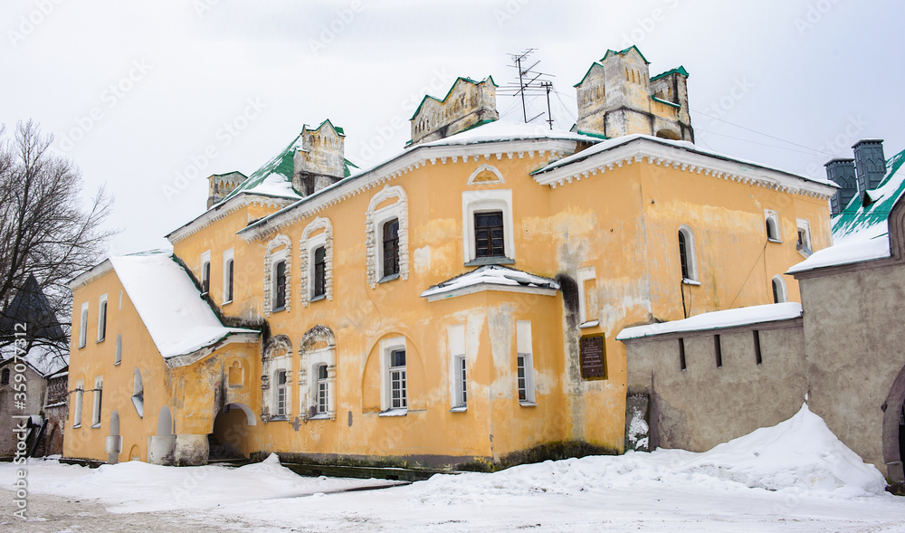 It's Yellow house of the Fedorov town, complex of buildings in the town of Pushkin, near St.Petersburg, Russia