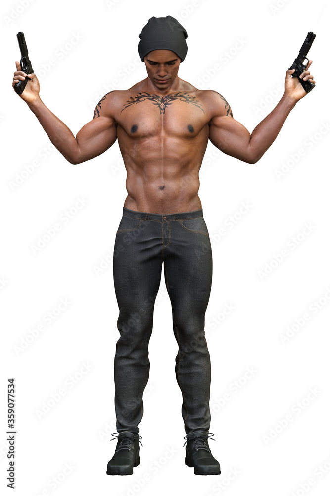 Urban Fantasy African-American Man on Isolated White Background, 3D Rendering, 3D Illustration Urban Fantasy African-American Man on Isolated White Background, 3D Rendering, 3D Illustration