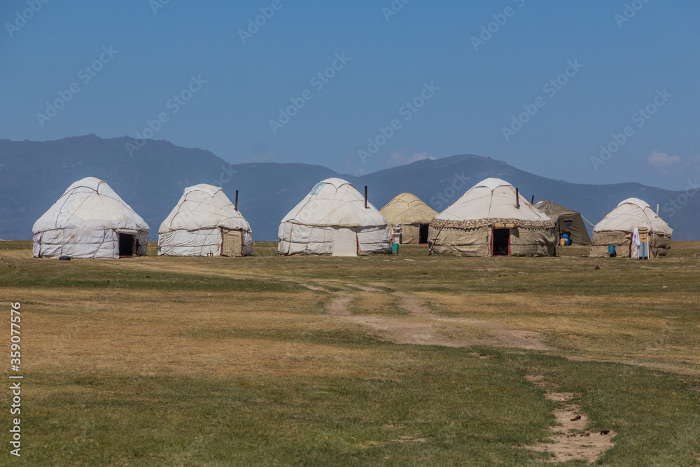 Yurt camp at the shores of Son Kol Lake, Kyrgyzstan