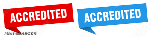 accredited banner. accredited speech bubble label set. accredited sign