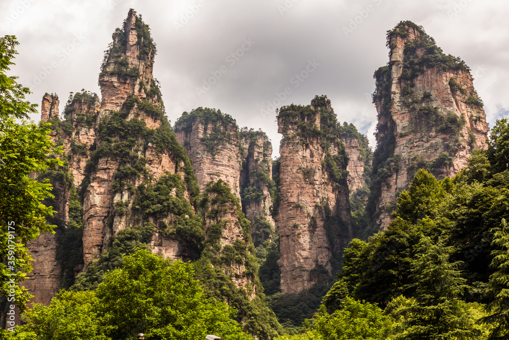 Rock cliffs of Zhangjiajie National Forest Park in Hunan province, China