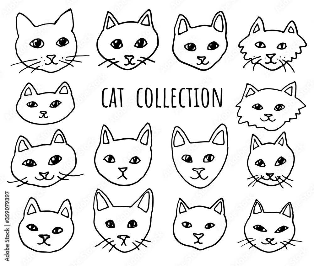 Fototapeta premium Collection with cute cats. Hand drawn vector illustration. Funny character.