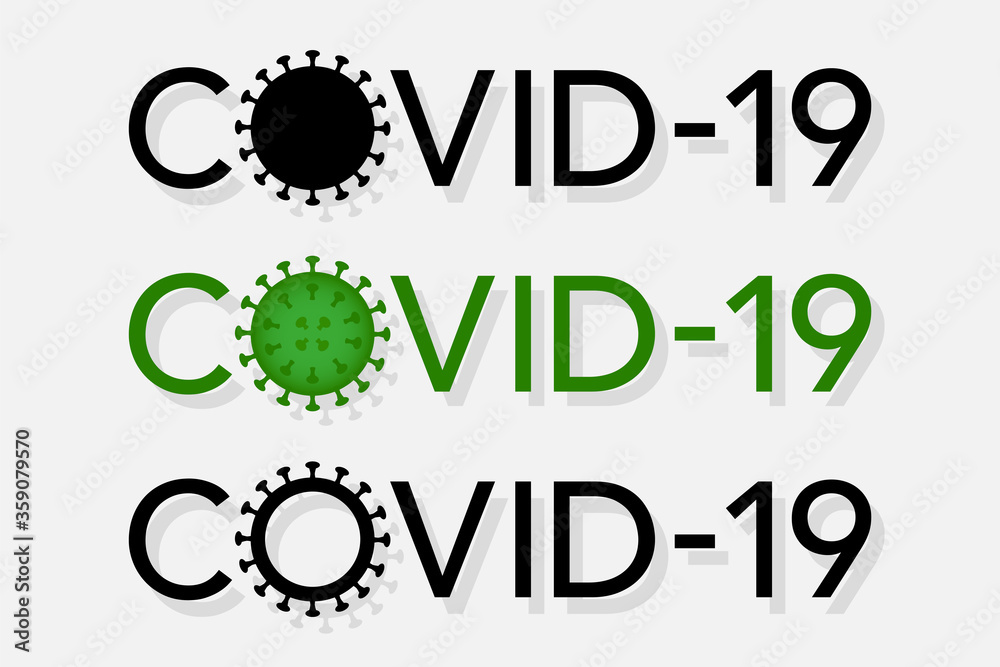 Covid-19 icon banner. Coronavirus bacteria cell lettering concept. Editable illustration on white background Covid-19 icon banner. Coronavirus bacteria cell lettering concept. Editable illustration on white background