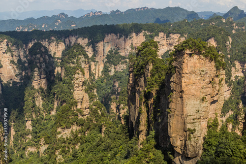 Rocky pinnacles in Zhangjiajie National Forest Park in Hunan province, China