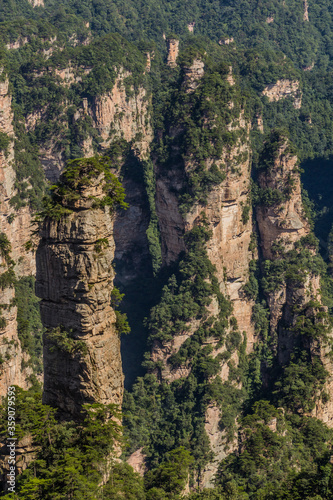 Rocky pillars in Zhangjiajie National Forest Park in Hunan province  China